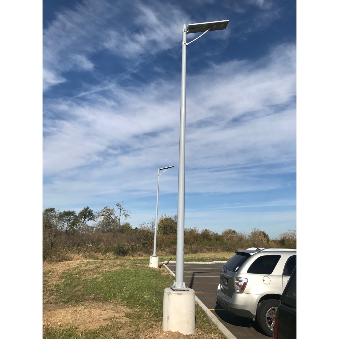 Solar powered all in one LED street light system complete with pole.
