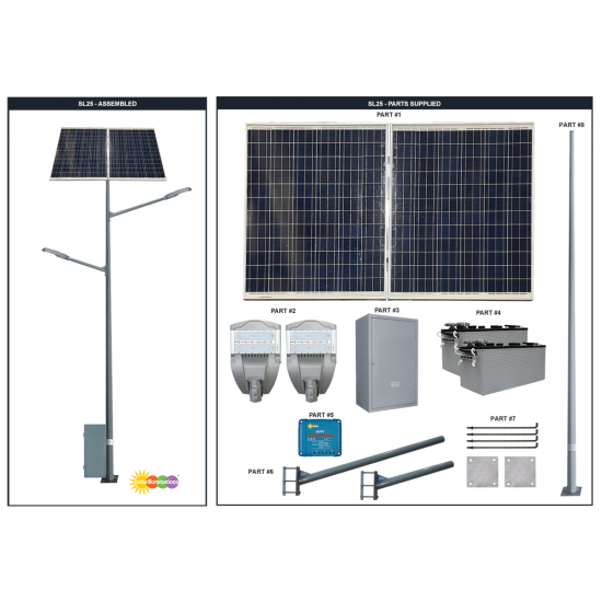 SL25 Solar 35W~135W + 10w~25 LED Street & Sidewalk Light (With Pole)
