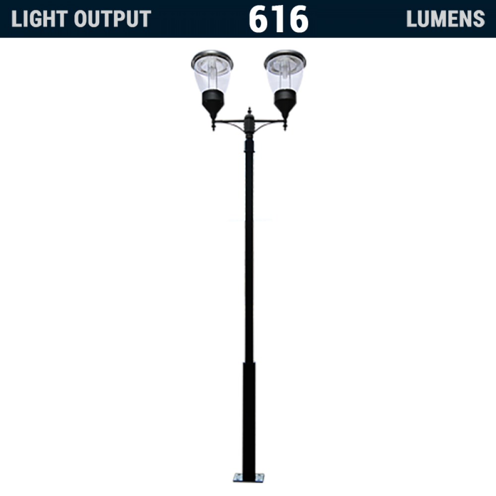Solar powered LED street light with double lampshades complete with