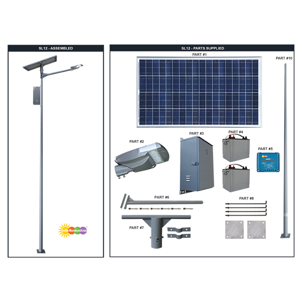 SL12 Solar Powered Parking Lot Light System With Pole