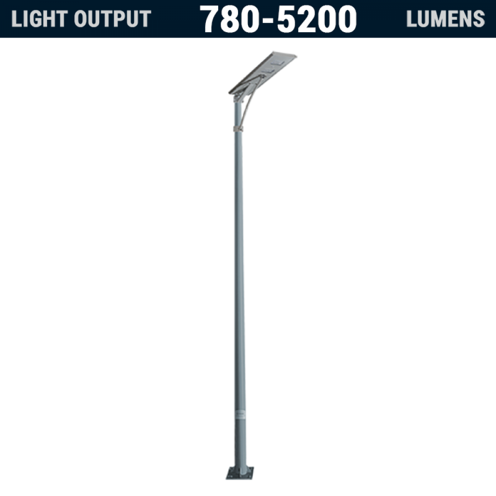 Solar powered all in one LED street light system complete with pole.